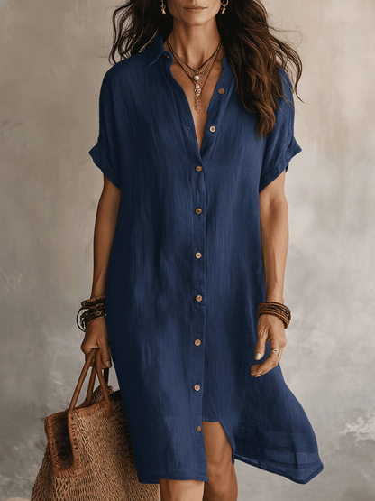 Celeste | Vestido camisero de lino y algodón con botones