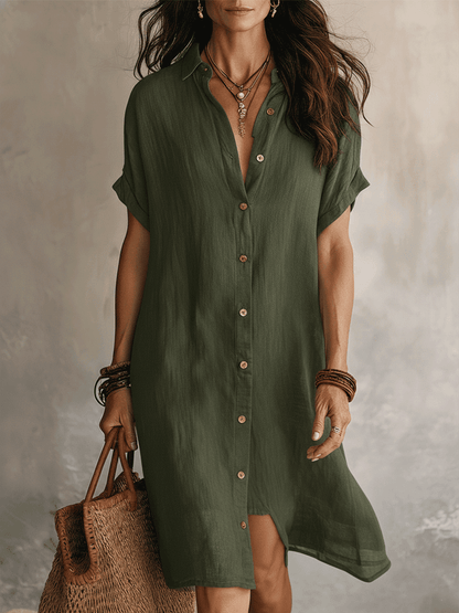 Celeste | Vestido camisero de lino y algodón con botones
