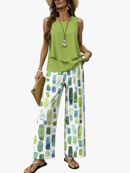 Sophie | Conjunto de verano top y pantalón fluido estampado
