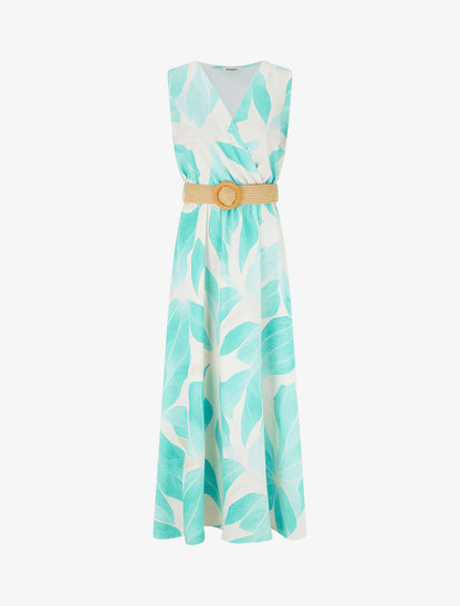 Lea | Vestido maxi estampado hojas con cinturón