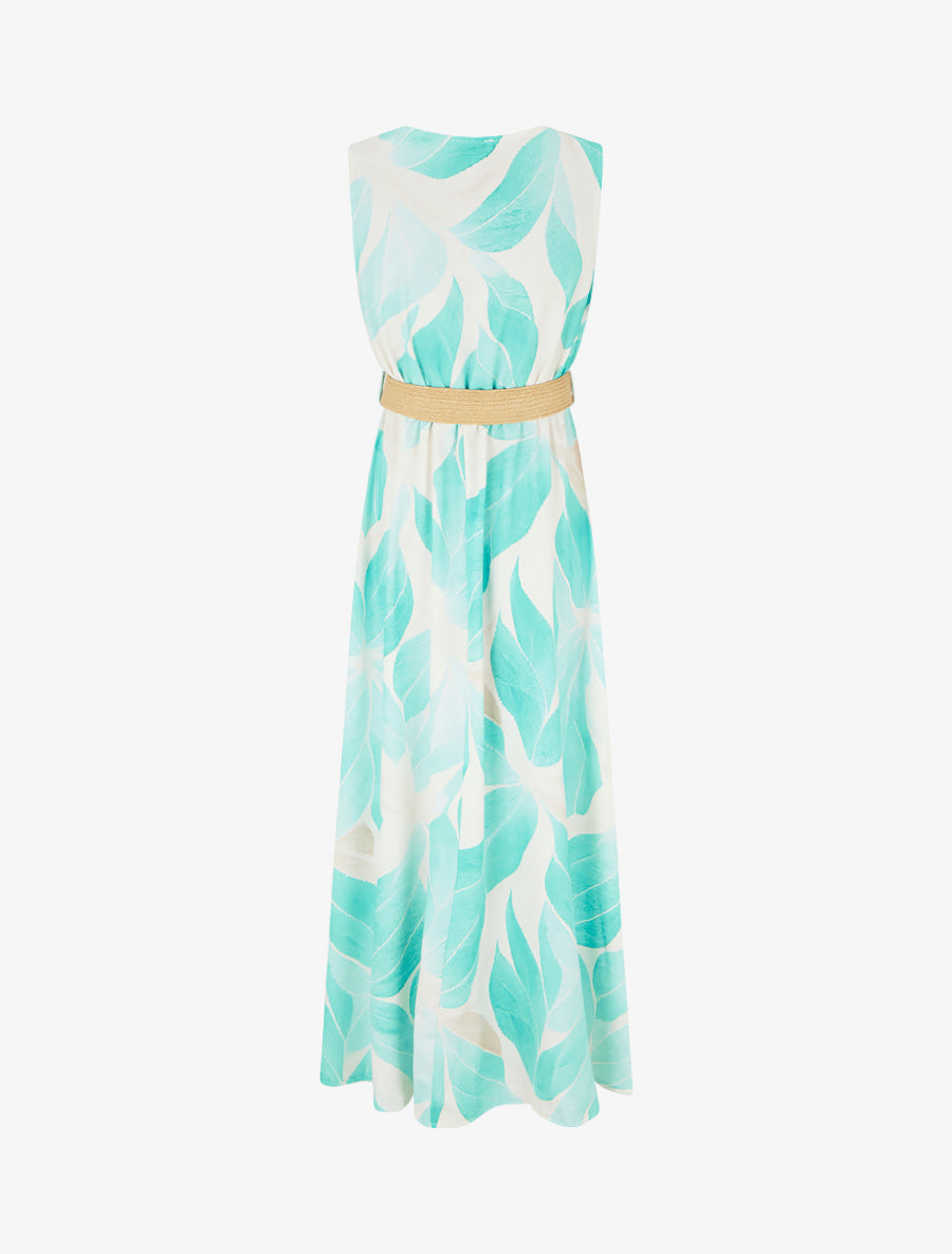 Lea | Vestido maxi estampado hojas con cinturón