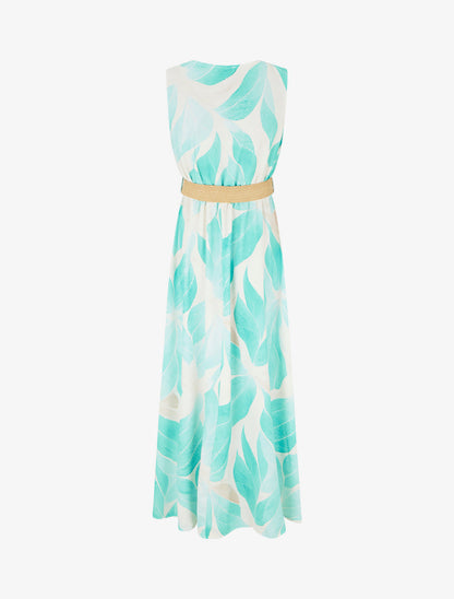 Lea | Vestido maxi estampado hojas con cinturón