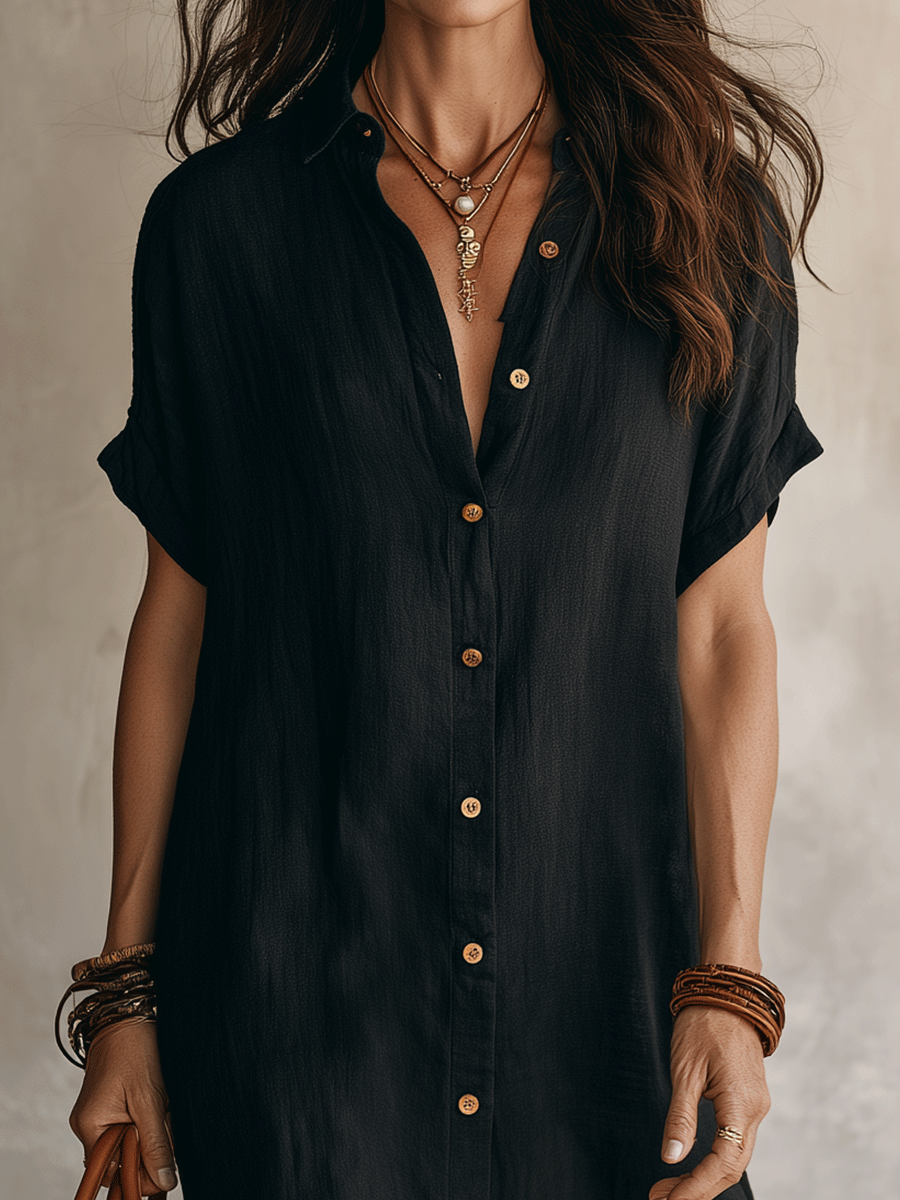 Celeste | Vestido camisero de lino y algodón con botones