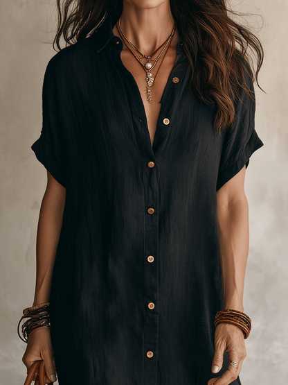 Celeste | Vestido camisero de lino y algodón con botones