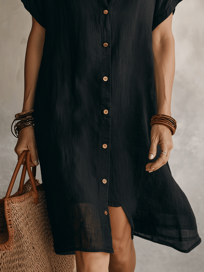 Celeste | Vestido camisero de lino y algodón con botones